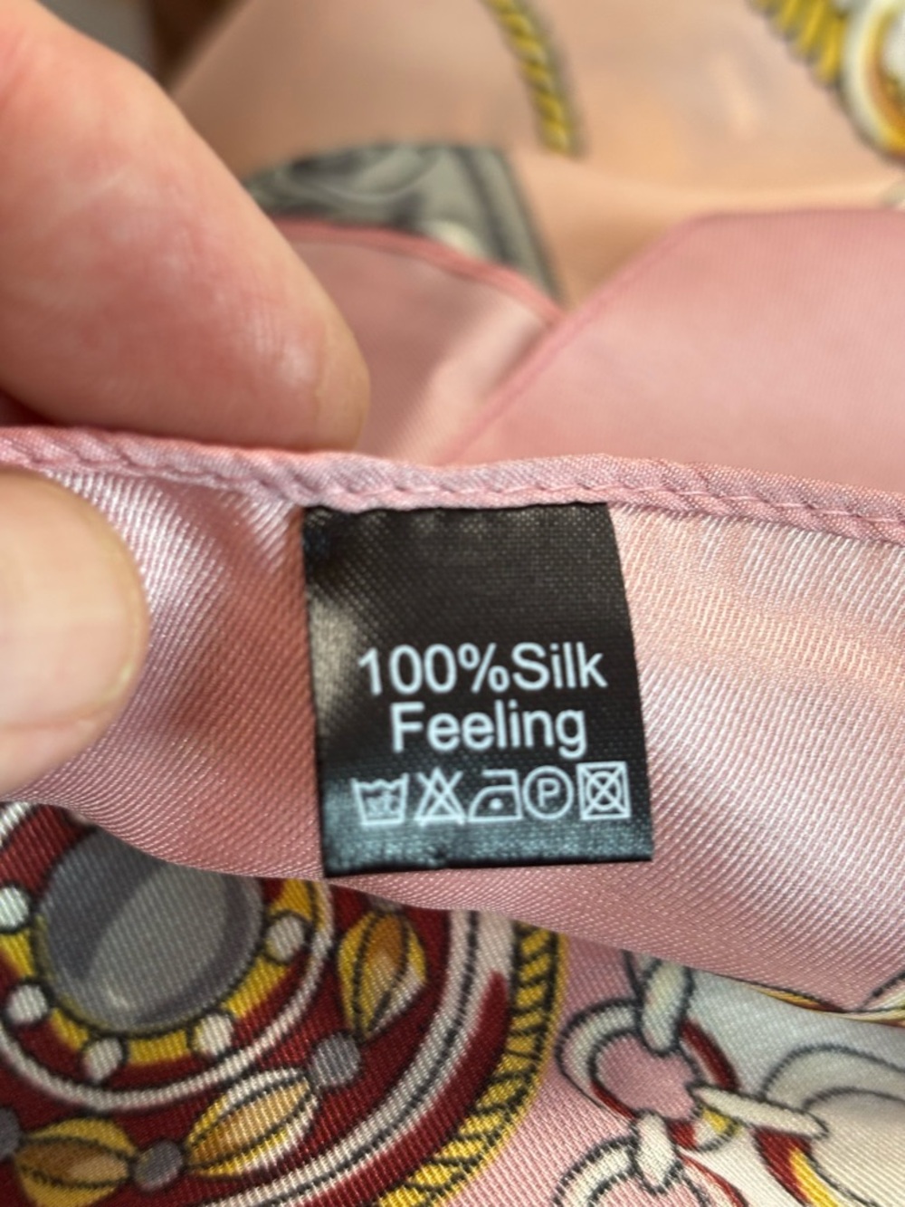 CLOIE Equestrian Chain & Belt Silk-Feel Square Scarfs — Pink & Blue - Picture 6 of 7